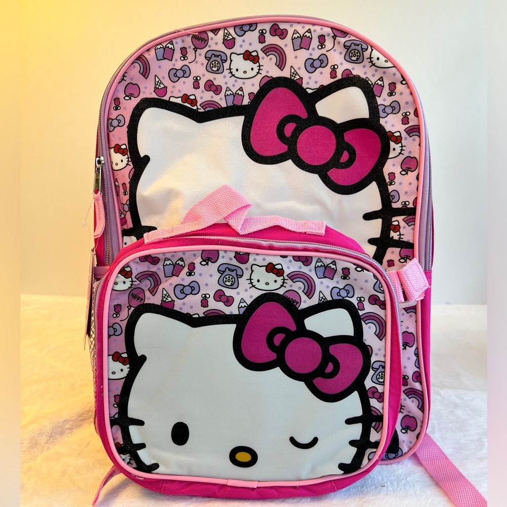 Sanrio Hello Kitty Pink& White Backpack and Lunch Bag.